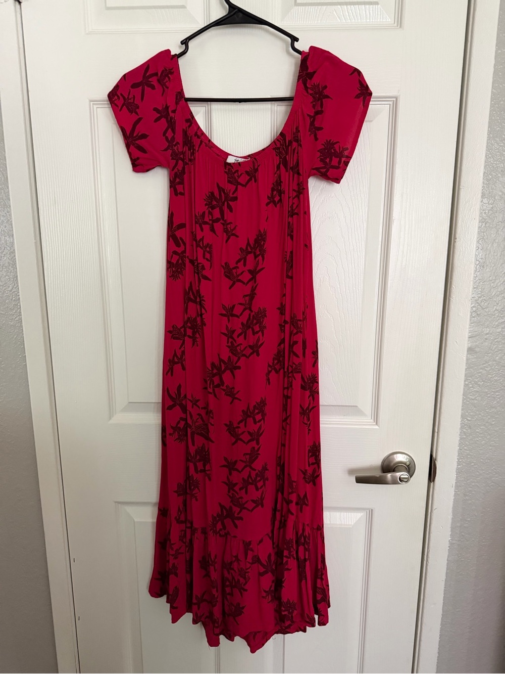 Sig Zane Red Maxi Dress with Black Floral Print